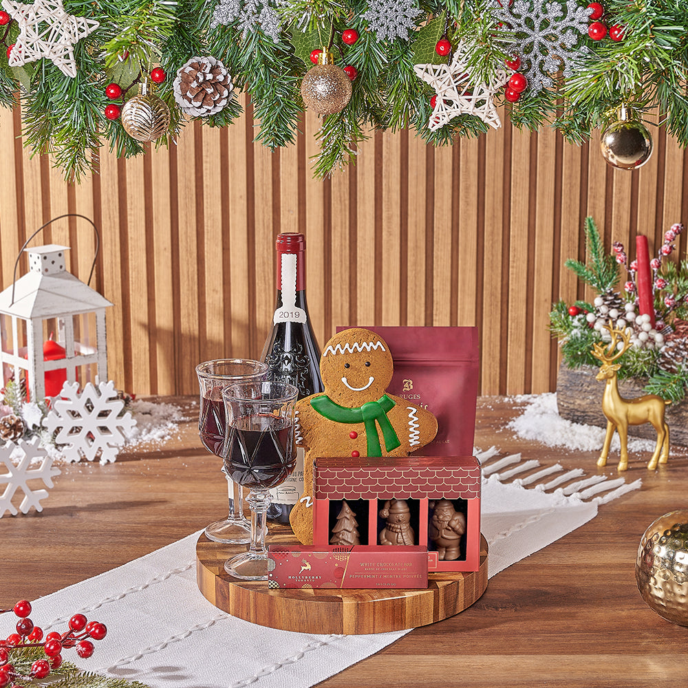 Christmas Wine &amp; Cookie Board, christmas gift, christmas, wine gift, wine, cookie gift, cookie, chocolate gift, chocolate, Montreal delivery