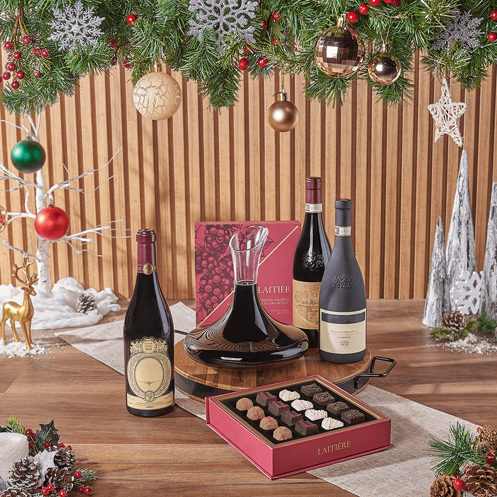 Christmas Wine &amp; Decanter Gift, christmas gift, christmas, wine gift, wine, holiday gift, holiday, decanter gift, decanter, chocolate gift, chocolate, Montreal delivery