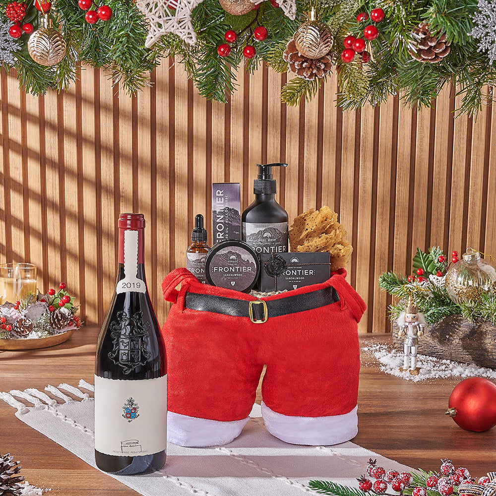 Christmas Wine &amp; Spa Gift Bag, wine gift, wine, spa gift, spa, men's spa gift, men's spa, Christmas gift, Christmas, Montreal delivery