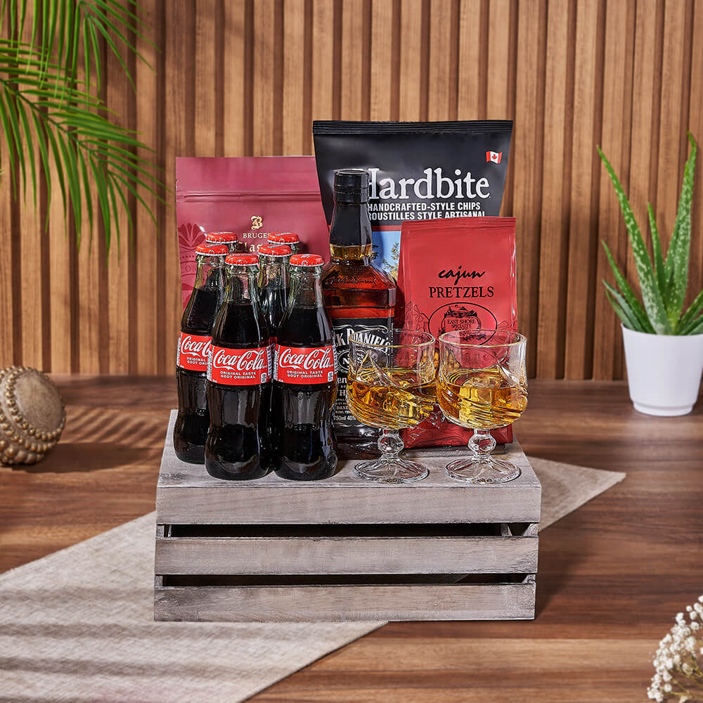 Coke &amp; Snacks Liquor Gift Crate, liquor gift, liquor, soda gift, soda, Montreal delivery