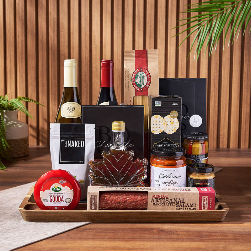 Corktown Wine Duo Gift Basket, wine gift, wine, gourmet gift, gourmet, pasta gift, pasta, cheese gift, cheese, charcuterie gift, charcuterie, Montreal delivery