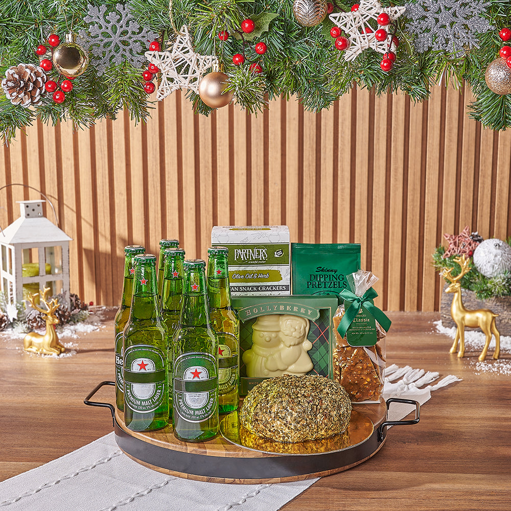 Deluxe Holiday Beer &amp; Cheese Ball Gift Basket, christmas gift, christmas, beer gift, beer, cheeseball gift, cheeseball, Montreal delivery