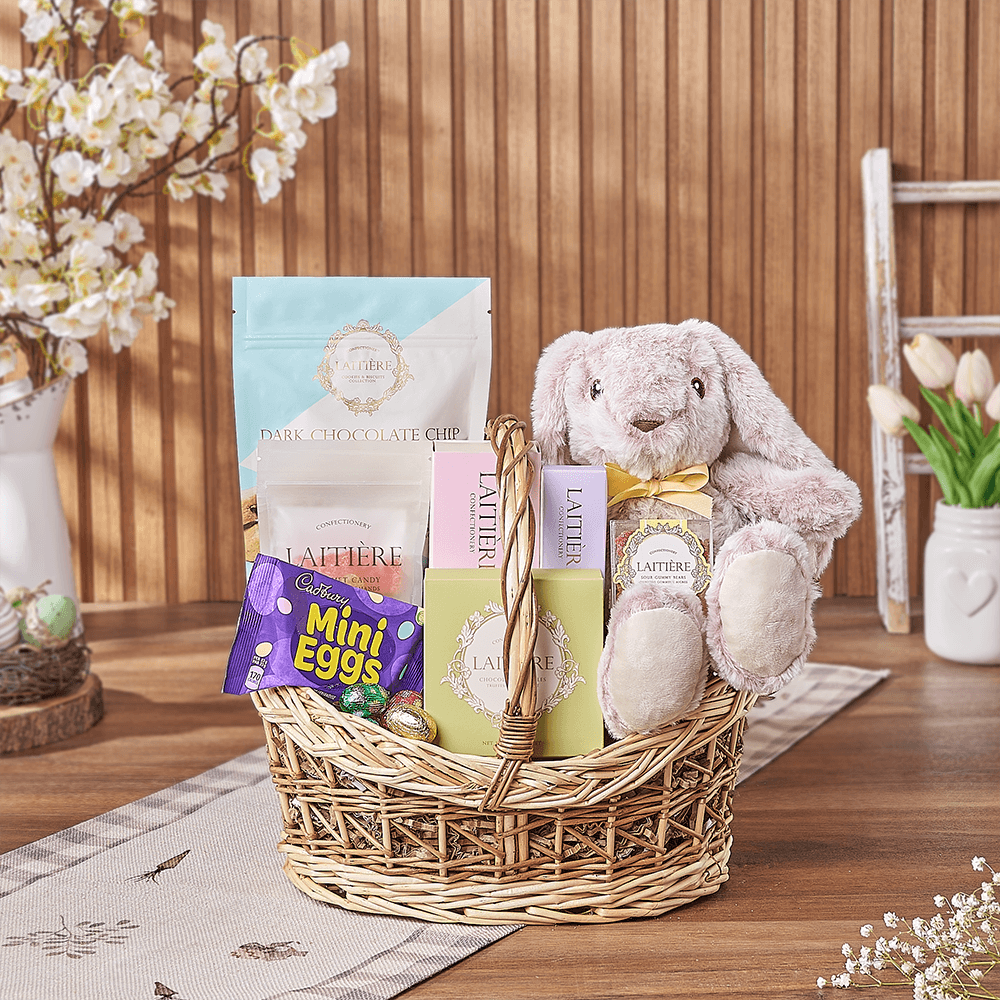 Easter Bunny Candy Basket, easter gift, easter, chocolate gift, chocolate, plush gift, plush, Montreal delivery