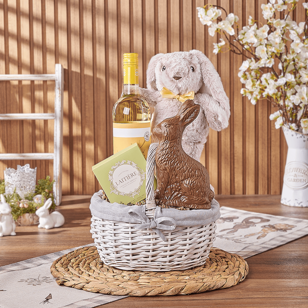 Easter Bunny Wine & Chocolate Basket, easter gift, easter, wine gift, wine, chocolate gift, chocolate, Montreal delivery