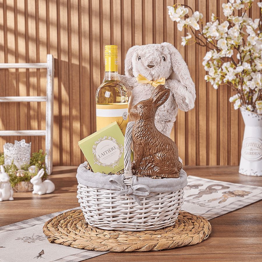Easter Bunny Wine & Chocolate Basket, easter gift, easter, wine gift, wine, chocolate gift, chocolate, Montreal delivery