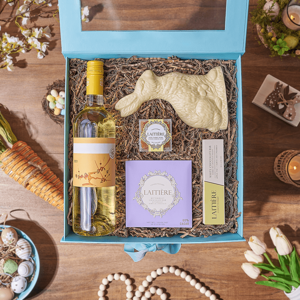Easter Bunny & Wine Gift Box, wine gift, wine, chocolate gift, chocolate, easter gift, easter, Montreal delivery