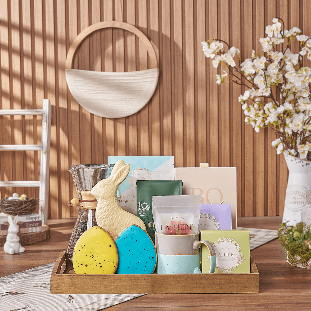 Easter Coffee & Treat Tray, easter gift, easter, chocolate gift, chocolate, cookie gift, cookie, coffee gift, coffee, Montreal delivery