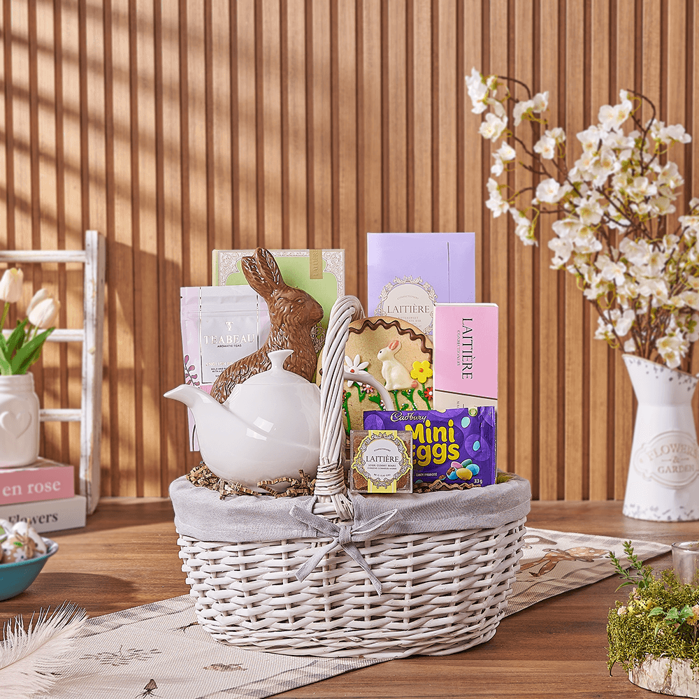 Easter Tea Party Gift Basket, tea gift, tea, chocolate gift, chocolate, easter gift, easter, easter basket, Montreal delivery