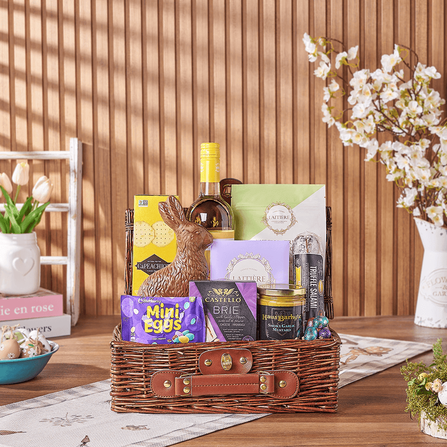 Easter Wine Picnic Basket, easter gift, easter, wine gift, wine, chocolate gift, chocolate, Montreal delivery