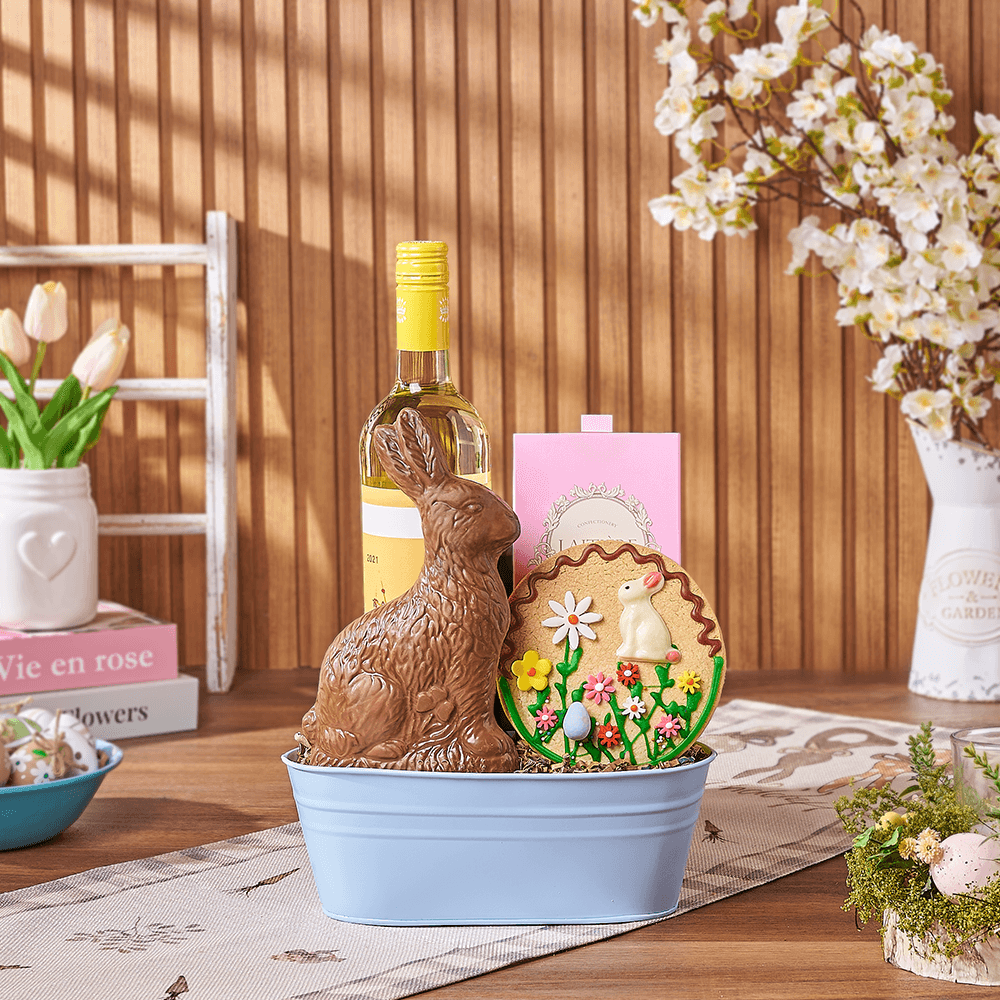 Easter Wine & Chocolate Bunny Gift, wine gift, wine, chocolate gift, chocolate, easter gift, easter, Montreal delivery