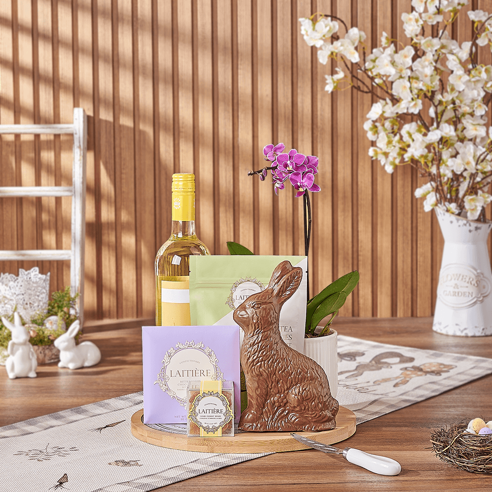 Easter Wine & Orchid Gift Board, wine gift, wine, easter gift, easter, orchid gift, orchid, plant gift, plant, Montreal delivery