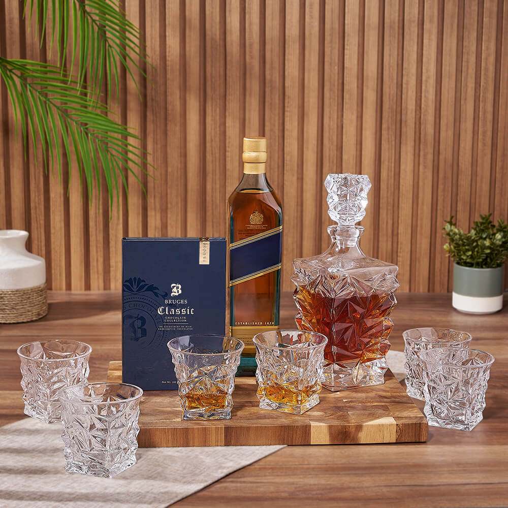 Enduring Decanter & Liquor Gift Set, liquor gift, liquor, decanter gift, decanter, chocolate gift, chocolate, Montreal delivery