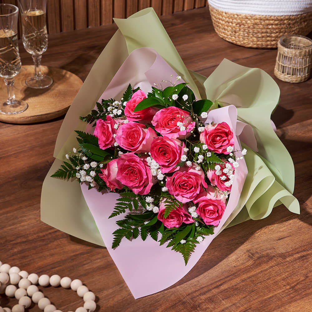Graceful Pink Rose and Baby's Breath Bouquet – the bouquet