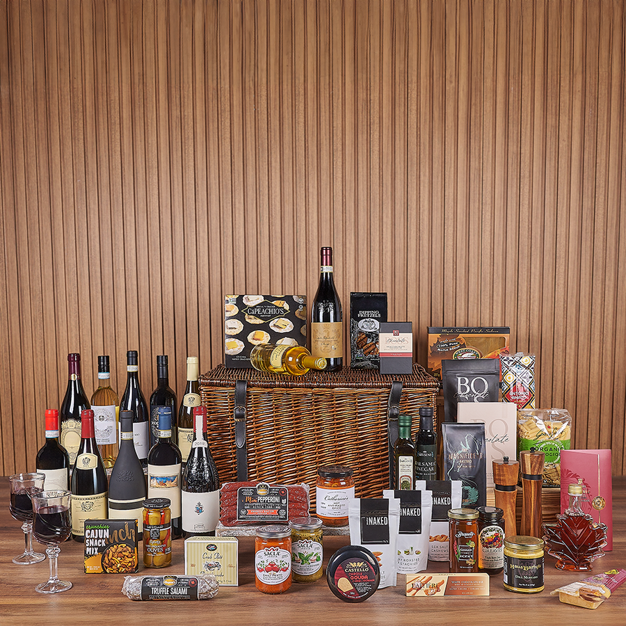 Exquisite Wine & Goodie Basket - Premium Wines, wine gift, wine, chocolate gift, chocolate, luxury gift, luxury, Montreal delivery