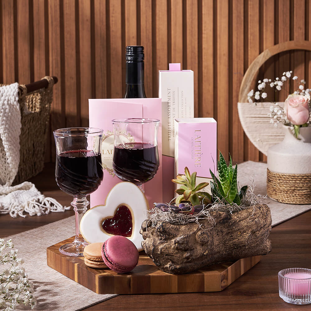 Fairbank Wine & Succulent Garden Gift, wine gift, wine, plant gift, plant, gourmet gift, gourmet, chocolate gift, chocolate, mothers day gift, mothers day, Montreal delivery