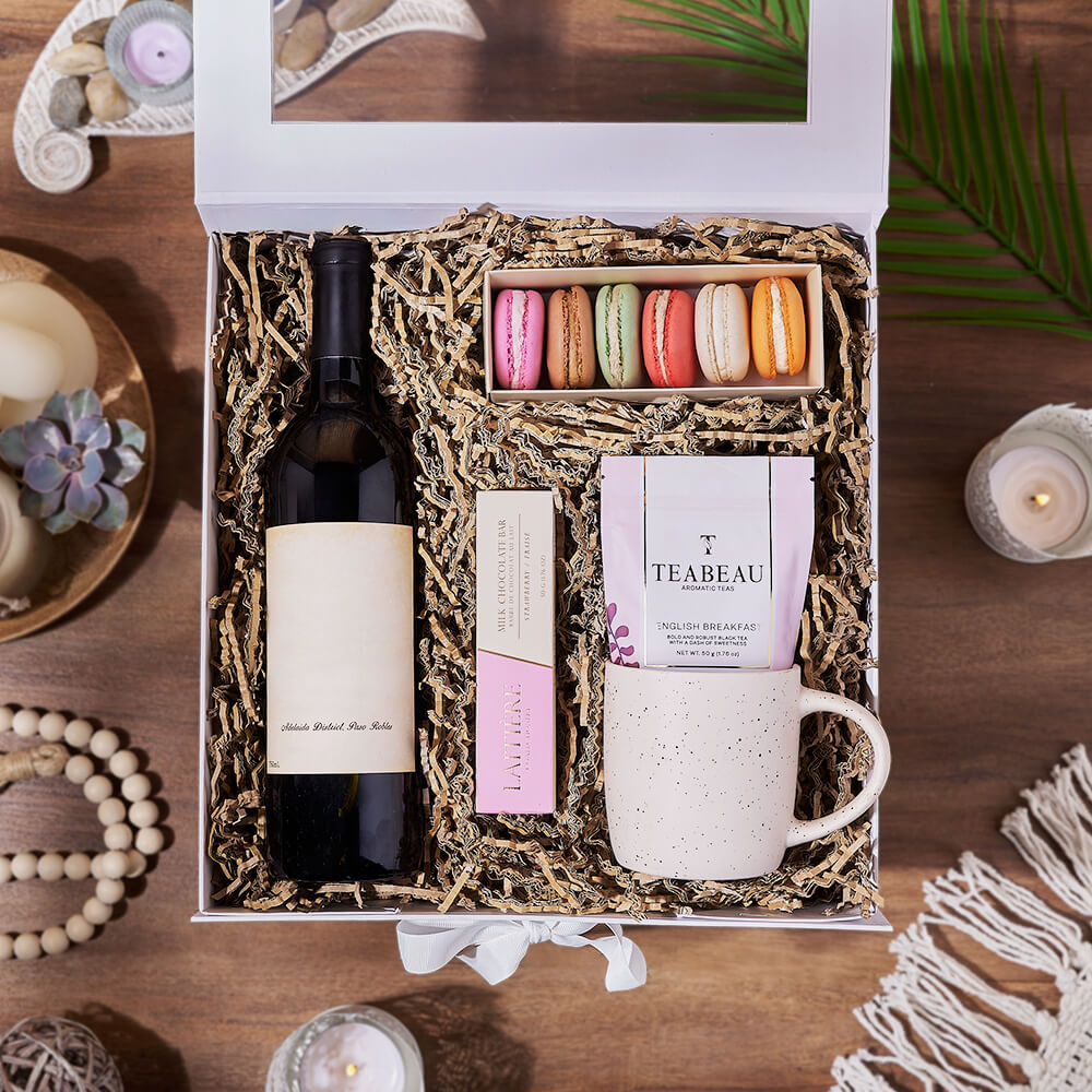 Fantastic Sweets &amp; Beverage Gift Set, wine gift, wine, tea gift, tea, cookie gift, cookie, Montreal delivery