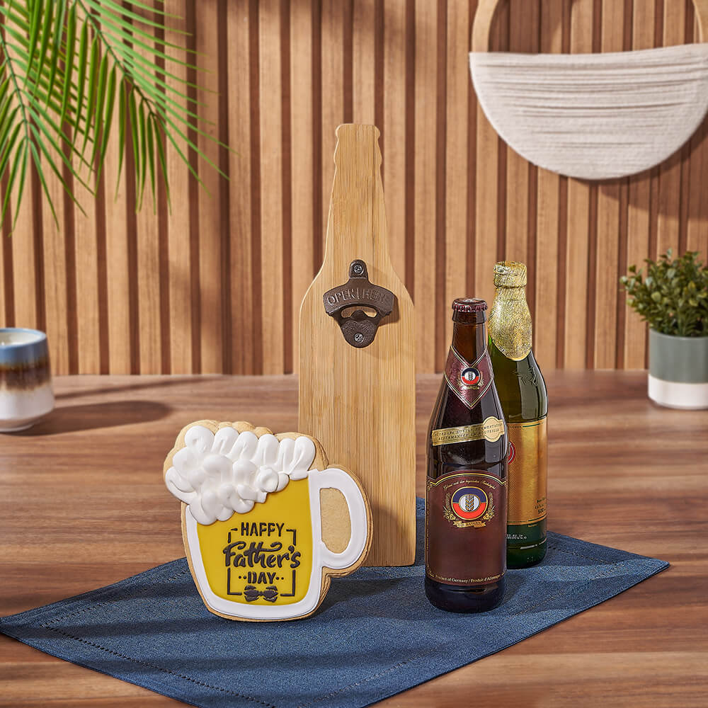 Father's Day Specialty Beer Gift Set with Cookie and Wall Opener – gift basket with 2 specialty beers : treat your gift recipient to a taste of specialty beers featuring their favourite flavours, and each with its own unique style and history, father's da