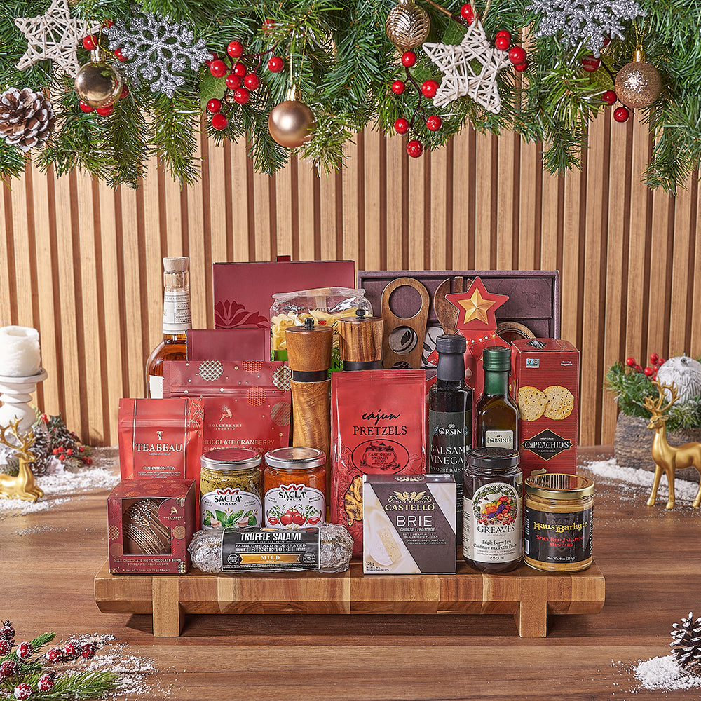 Festive Spirits &amp; Treat Board, liquor gift, liquor, chocolate gift, chocolate, christmas gift, christmas, pasta gift, pasta, Montreal delivery