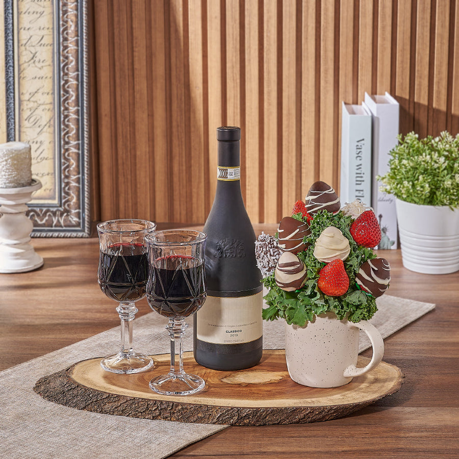 Fresh Chocolate Strawberry Mug & Wine Gift, wine gift, wine, chocolate dipped strawberry gift, chocolate dipped strawberry, Montreal delivery