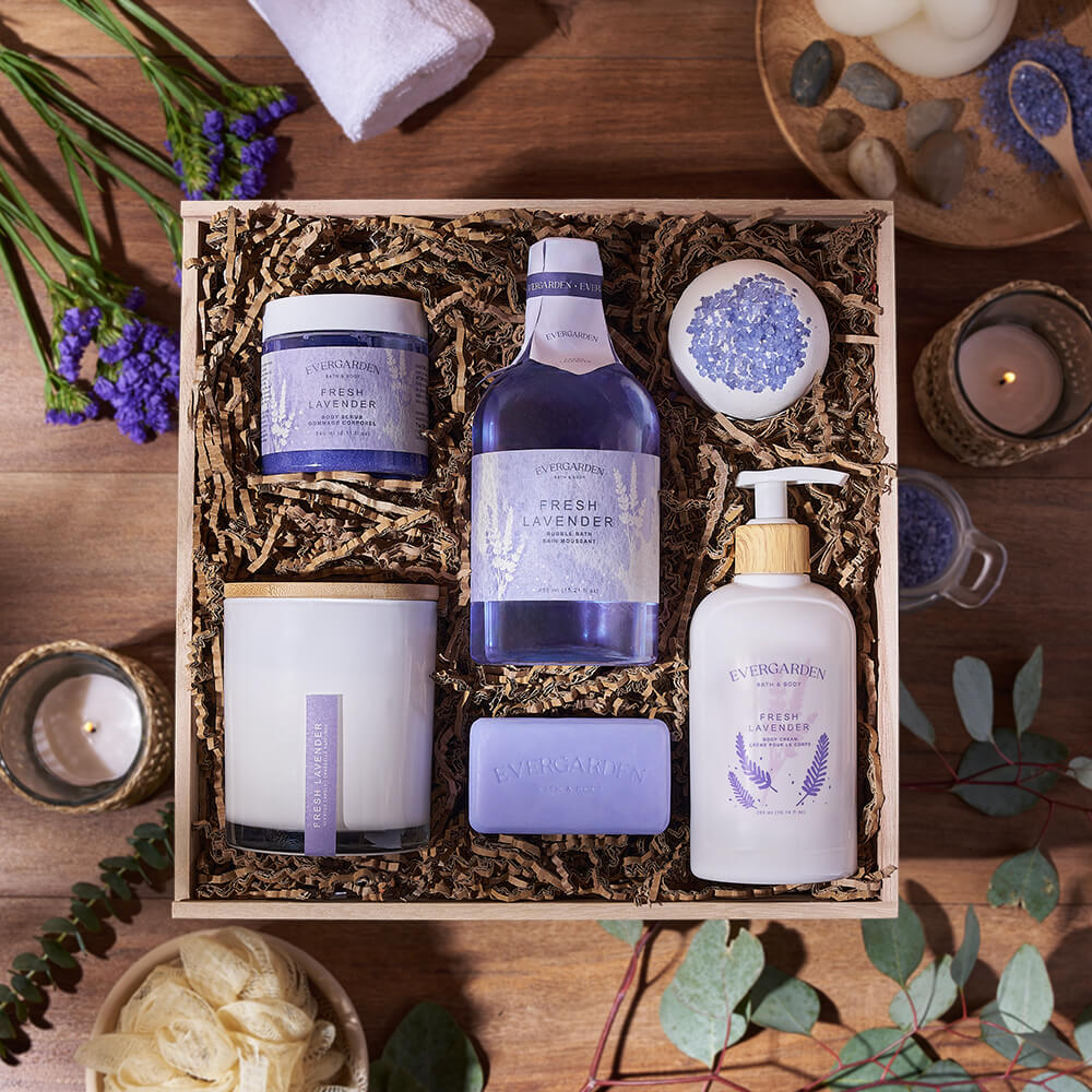 Fresh Lavender Spa Gift Crate, spa gift, spa, bath &amp; body gift, bath &amp; body, mothers day gift, mothers day, Montreal delivery