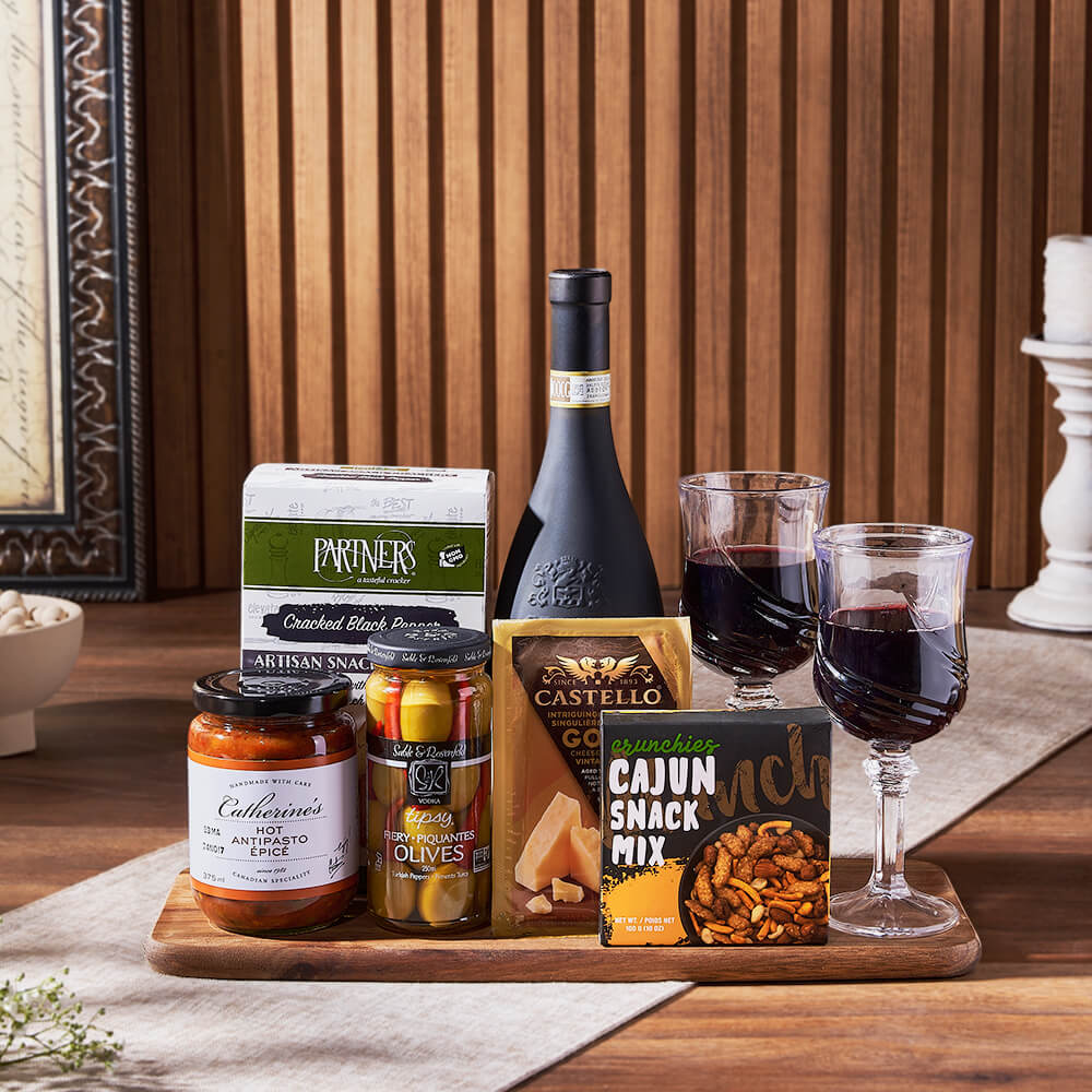 From Italy With Love Wine &amp; Cheese Gift Basket, wine gift, wine, cheese gift, cheese, appetizer gift, appetizer, Montreal delivery