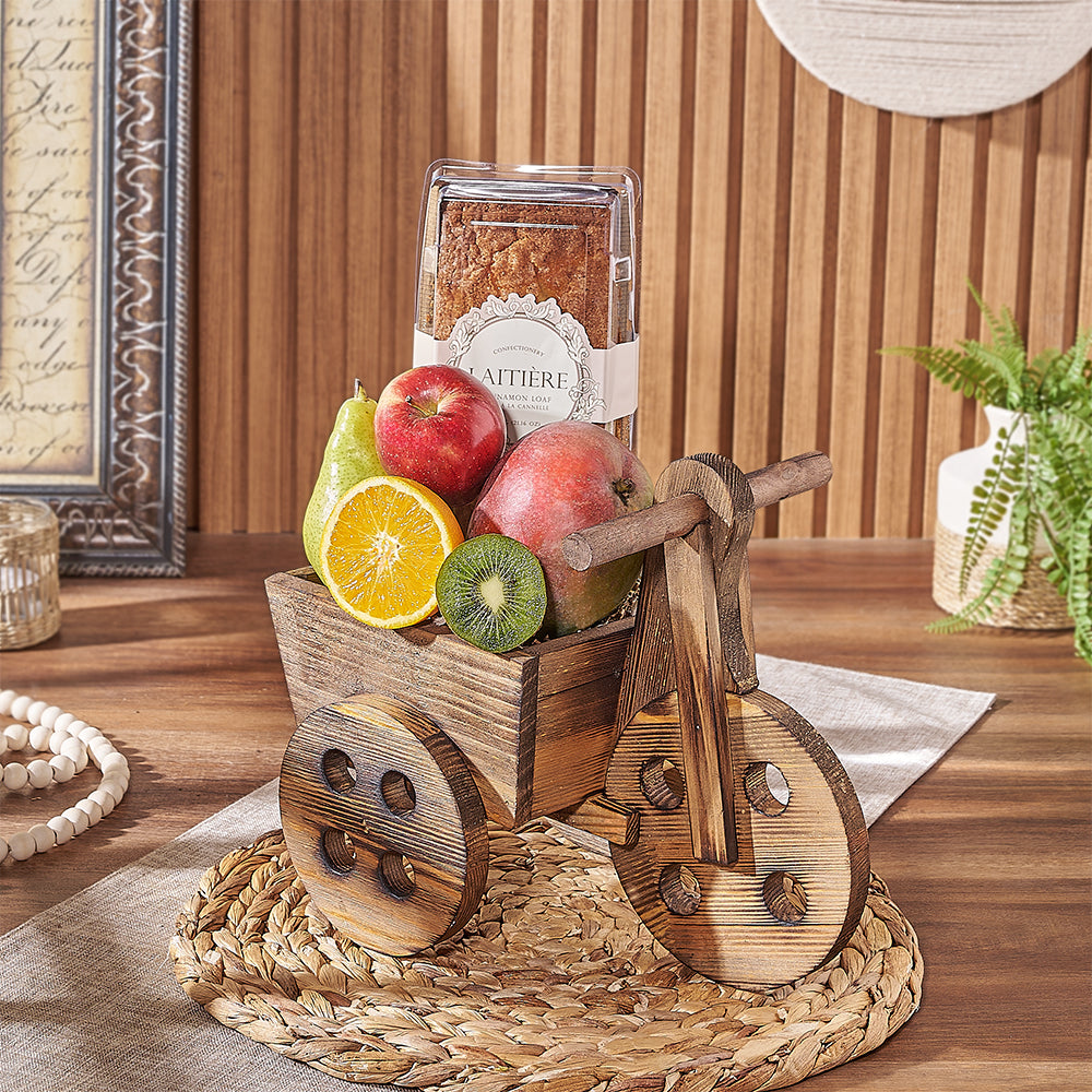 Assorted Fresh Fruits and Cinnamon Loaf – how the gift is presented