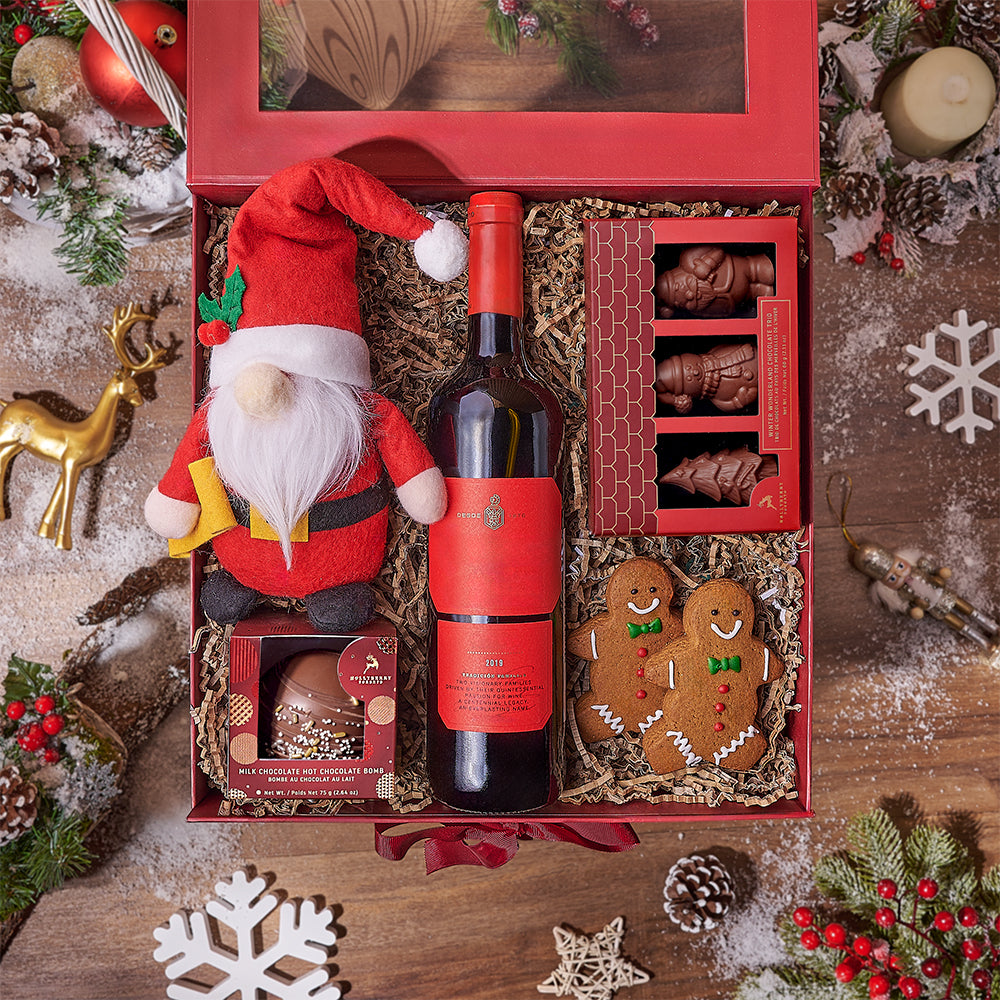 Gingerbread Man &amp; Wine Gift Set, wine gift, wine, chocolate gift, chocolate, christmas gift, christmas, Montreal delivery