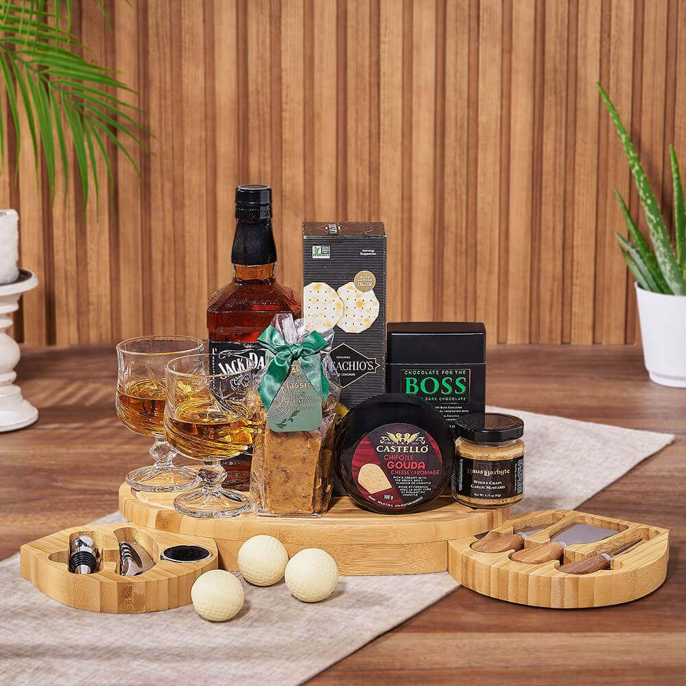Golf Lover's Liquor Gift Set, liquor gift, liquor, cheese board gift, cheese board, golf gift, golf, Montreal delivery
