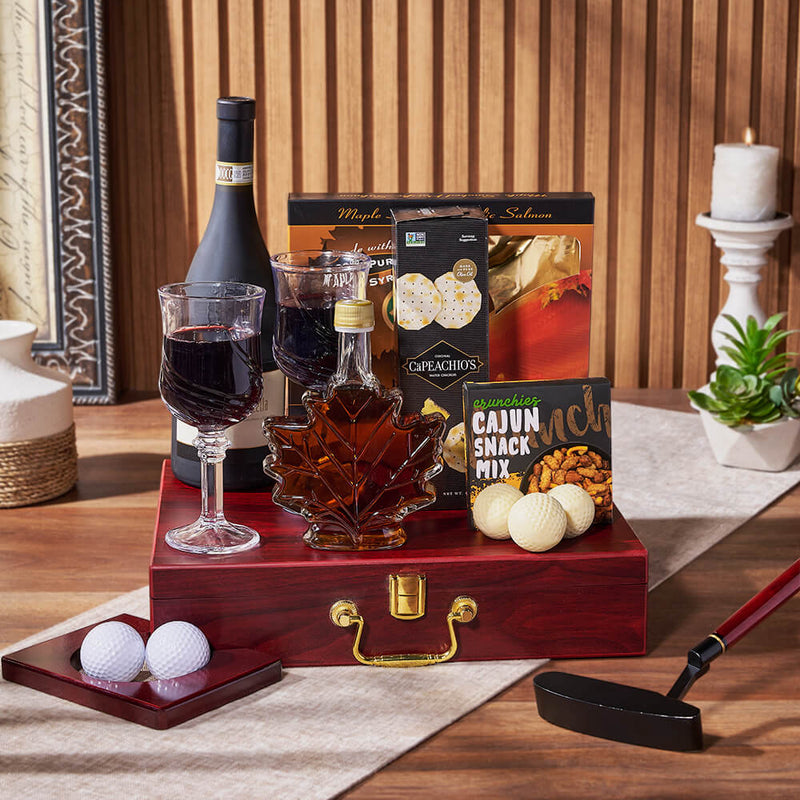 Golf Practice & Wine Gift, wine gift, wine, seafood gift, seafood, golf gift, golf, putting gift, putting, Montreal delivery