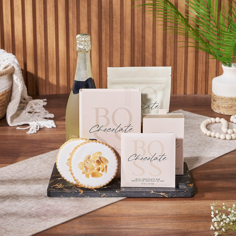 Gourmet Cookies & Champagne Gift Basket, champagne gift, champagne, sparkling wine gift, sparkling wine, chocolate gift, chocolate, Montreal delivery