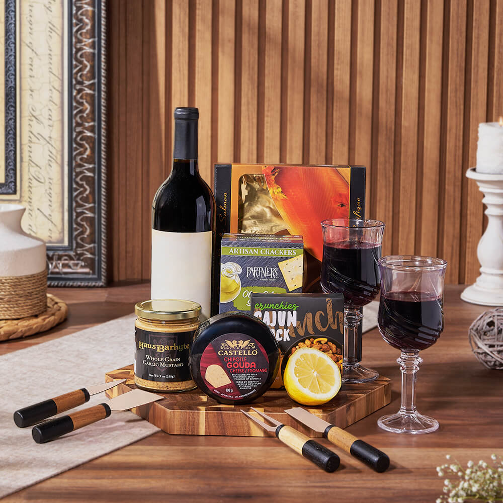 Gourmet Snack &amp; Salmon Gift Set with Wine, wine gift, wine, seafood gift, seafood, salmon gift, salmon, Montreal delivery