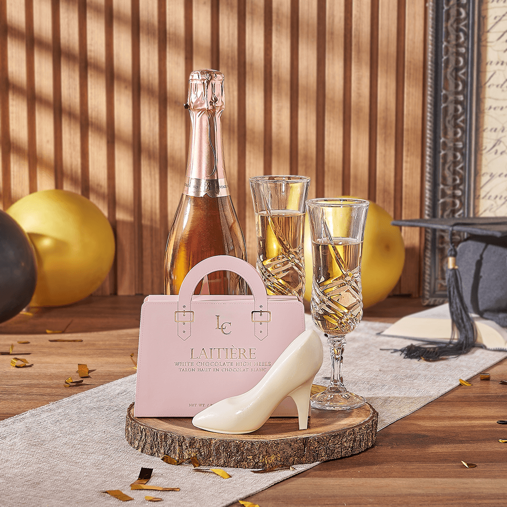 White Chocolate Heels and Sparkling Wine – how the gift is presented