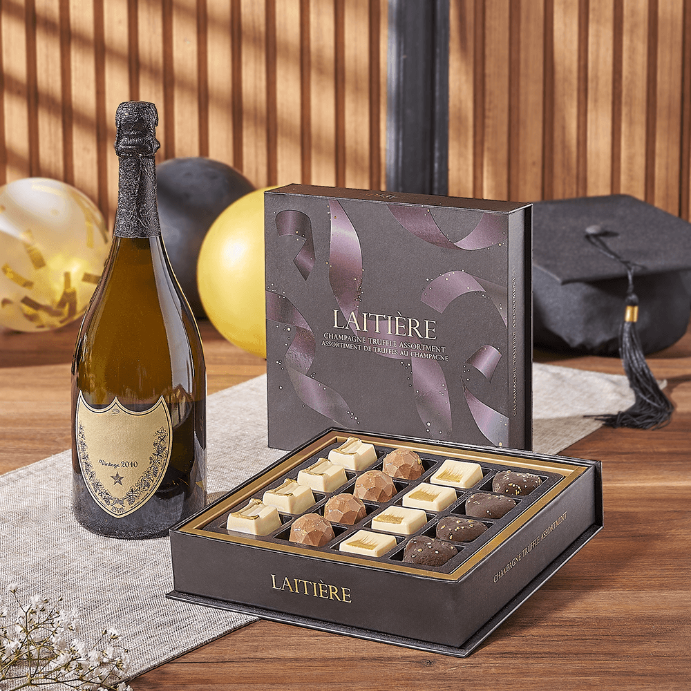 Graduation Champagne &amp; Truffle Gift, graduation gift, graduation, champagne gift, champagne, sparkling wine gift, sparkling wine, chocolate gift, chocolate, Montreal delivery
