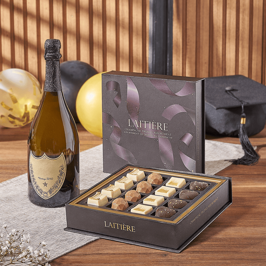 Graduation Champagne & Truffle Gift, graduation gift, graduation, champagne gift, champagne, sparkling wine gift, sparkling wine, chocolate gift, chocolate, Montreal delivery