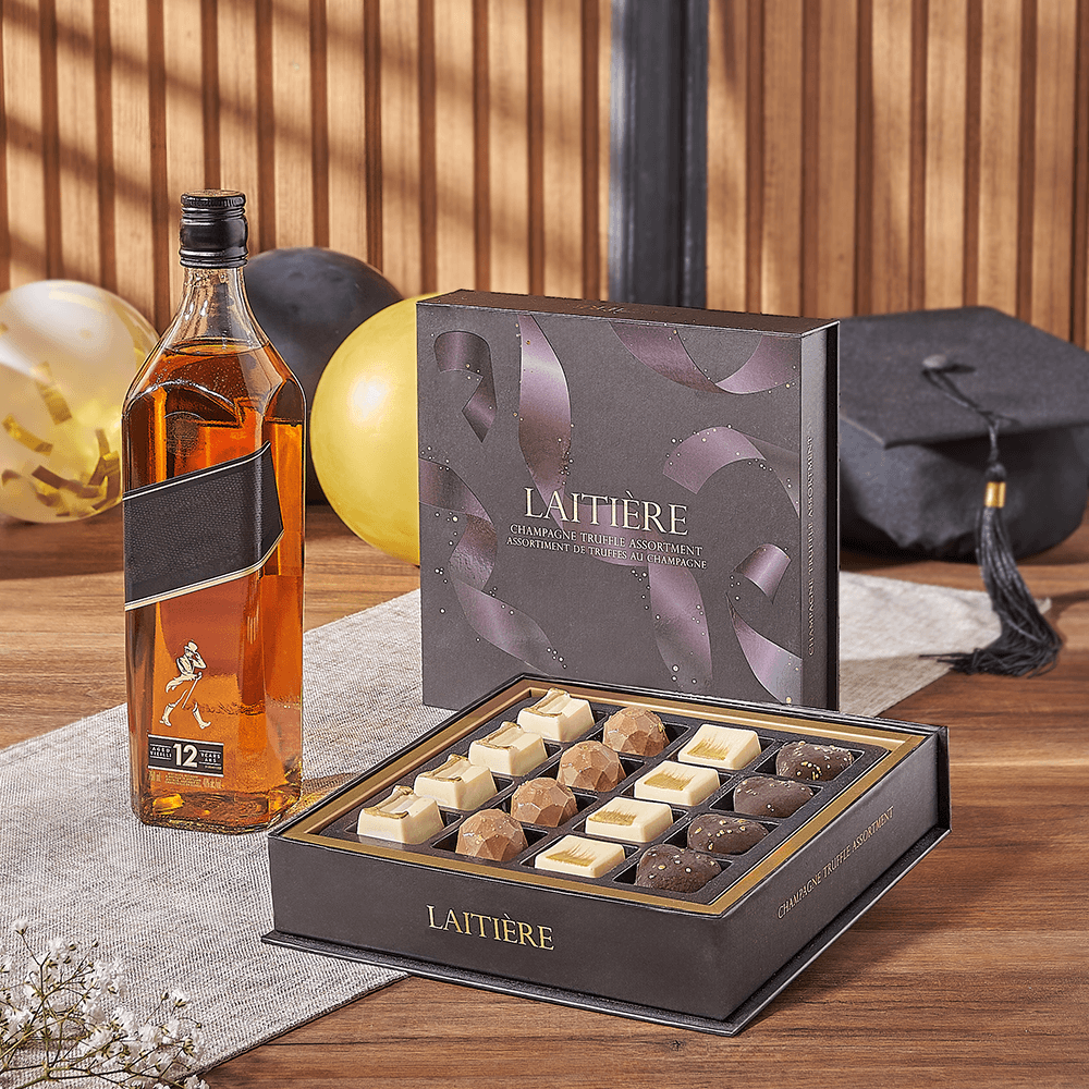 Graduation Spirits & Truffle Gift, graduation gift, graduation, liquor gift, liquor, chocolate gift, chocolate, Montreal delivery