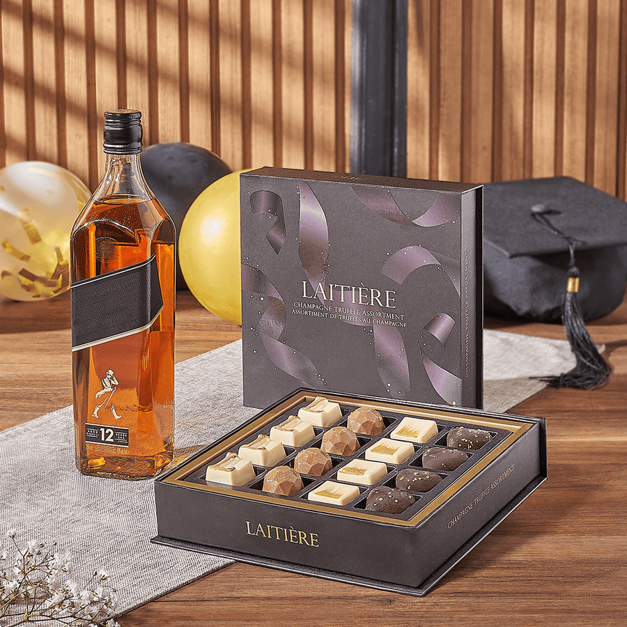 Graduation Spirits & Truffle Gift, graduation gift, graduation, liquor gift, liquor, chocolate gift, chocolate, Montreal delivery