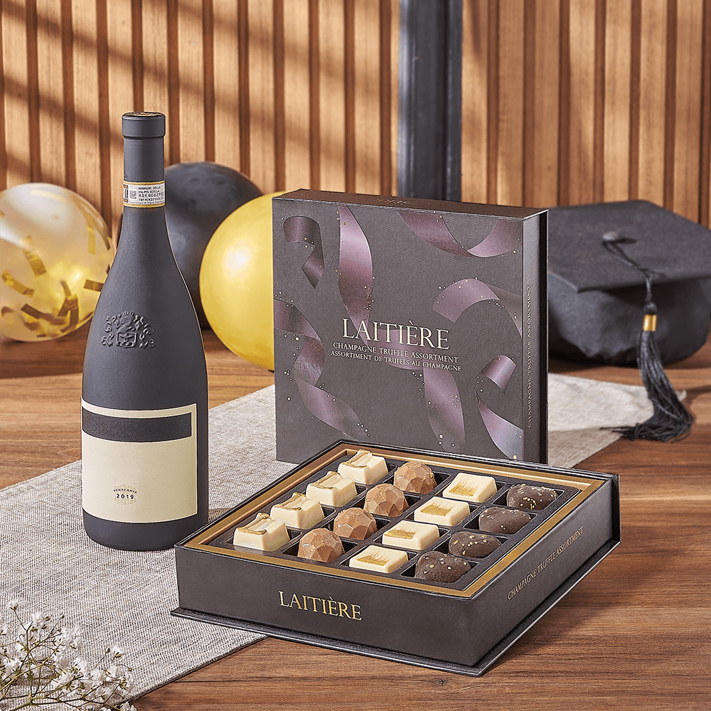 Graduation Wine & Truffle Gift, graduation gift, graduation, wine gift, wine, chocolate gift, chocolate, Montreal delivery