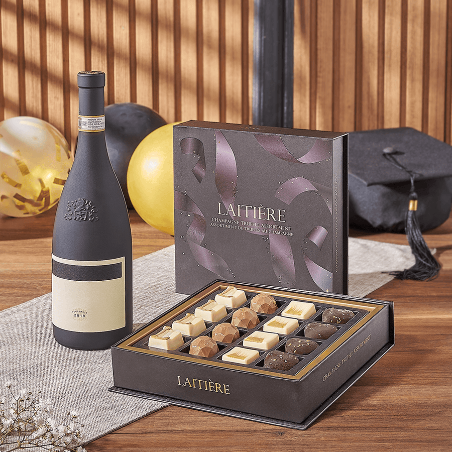 Graduation Wine & Truffle Gift, graduation gift, graduation, wine gift, wine, chocolate gift, chocolate, Montreal delivery