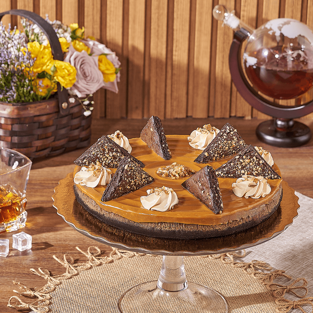 Large Pecan Fudge Swirl Cheesecake – how the gift is presented