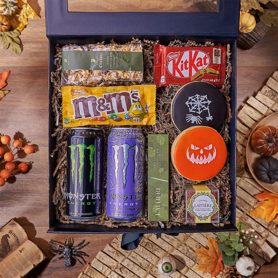 Halloween Monster Candy Box, halloween gift, halloween, candy gift, candy, energy drink gift, energy drink, Montreal delivery