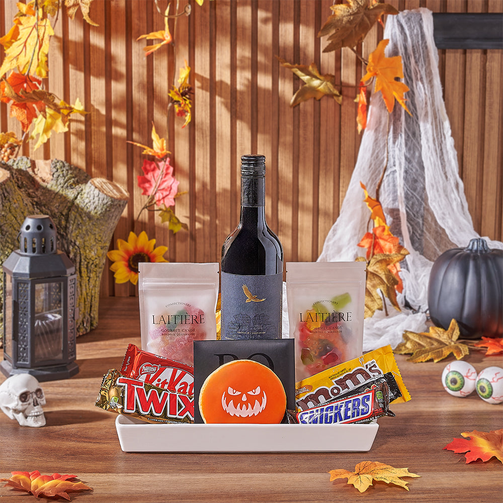 Halloween Wine &amp; Treat Platter, wine gift, wine, chocolate gift, chocolate, halloween gift, halloween, Montreal delivery