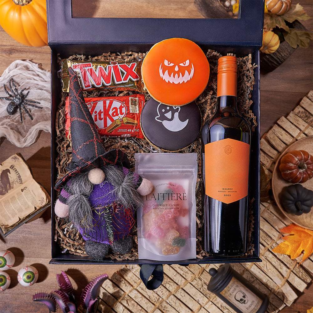 Halloween Wine &amp; Treats Box, wine gift, wine, cookie gift, cookie, halloween gift, halloween, Montreal delivery