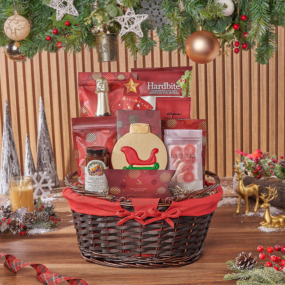 Holiday Champagne &amp; Snack Basket, champagne gift, champagne, sparkling wine gift, sparkling wine, christmas gift, christmas, Montreal delivery