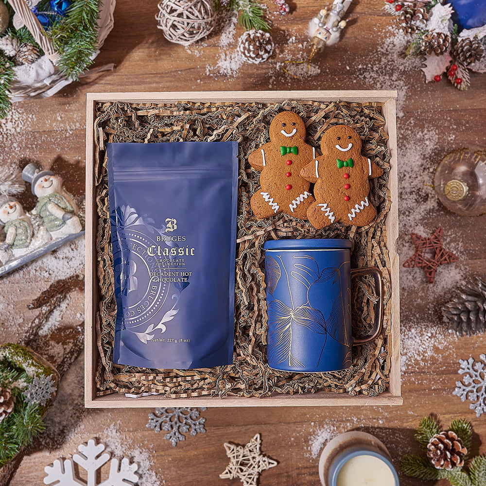 Holiday Hot Chocolate &amp; Treats Basket, hot chocolate gift, hot chocolate, cookie gift, cookie, christmas gift, christmas, Montreal delivery 