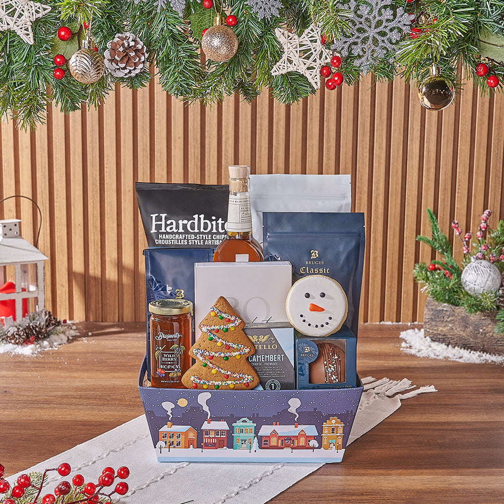 Holiday Snack Smorgasbord with Liquor, liquor gift, liquor, chocolate gift, chocolate, cookie gift, cookie, chocolate gift, chocolate, Montreal delivery