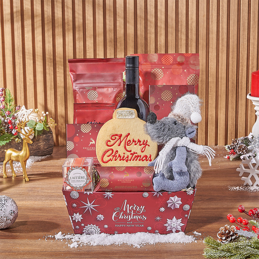 Holiday Treats & Wine Gift Basket, wine gift, wine, chocolate gift, chocolate, christmas gift, christmas, holiday gift, holiday, Montreal delivery