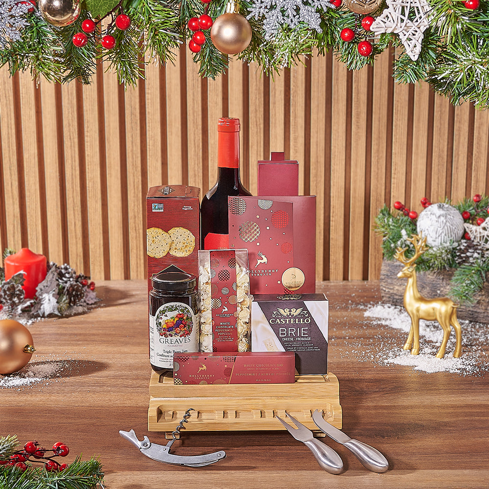 Holiday Wine &amp; Cheese Snack Basket, wine gift, wine, chocolate gift, chocolate, christmas gift, christmas, Montreal delivery