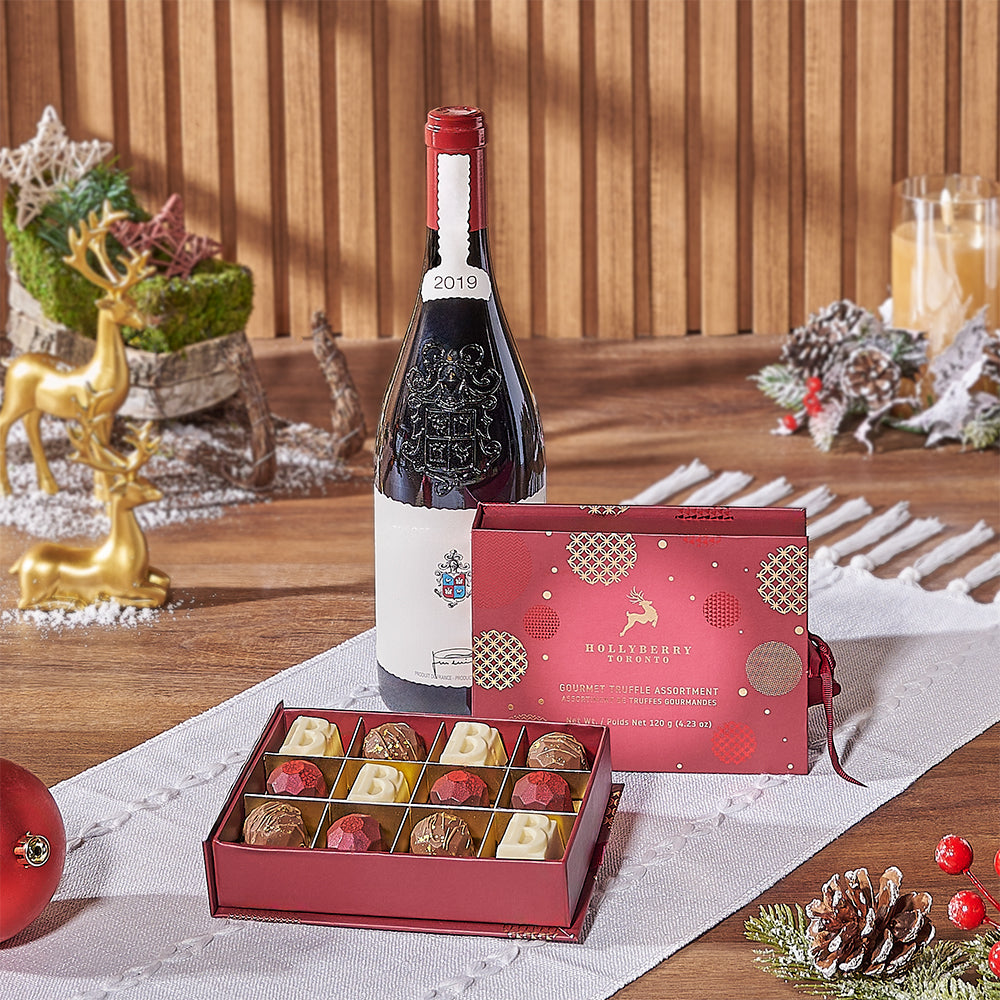 Holiday Wine &amp; Chocolate Gift, wine gift, wine, christmas gift, christmas, chocolate gift, chocolate, Montreal delivery