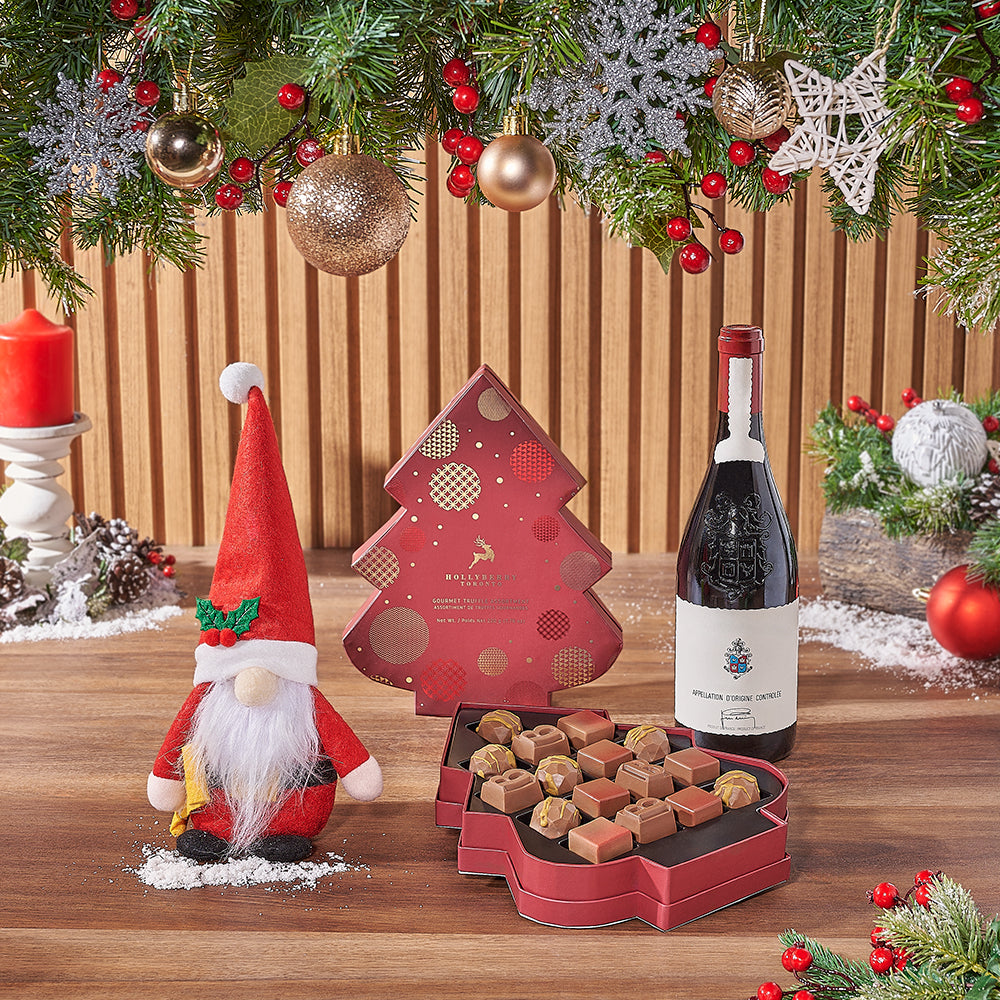 Holiday Wine &amp; Santa Gift Basket, wine gift, wine, chocolate, gift, chocolate, Christmas gift, christmas, Montreal delivery