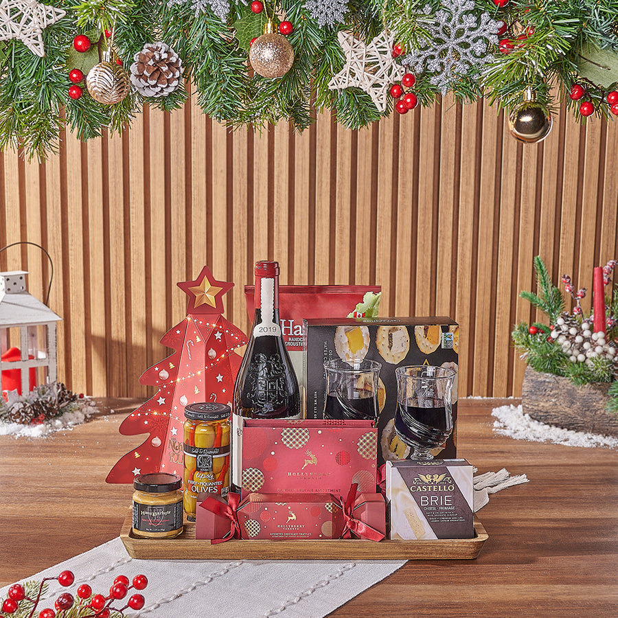 Holiday Wine & Treats Gift Basket, christmas gift, christmas, wine gift, wine, chocolate gift, chocolate, Montreal delivery